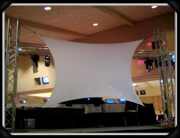video screens rentals for schools on trussing for stretch video screens